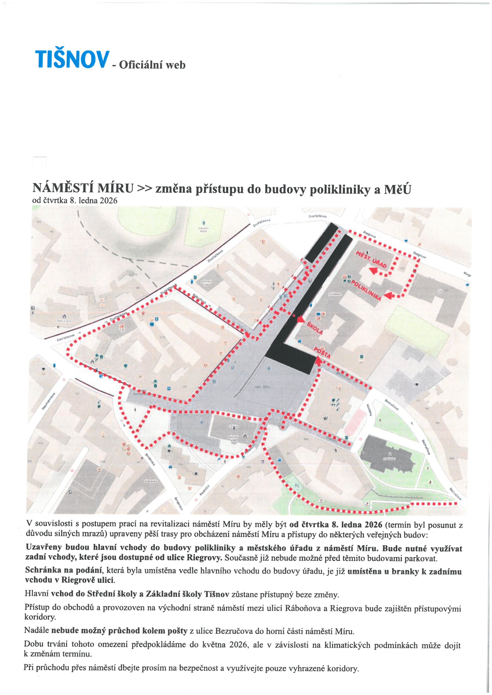 Obec Žďárec - Změna přístupu do polikliniky a MěÚ v Tišnově