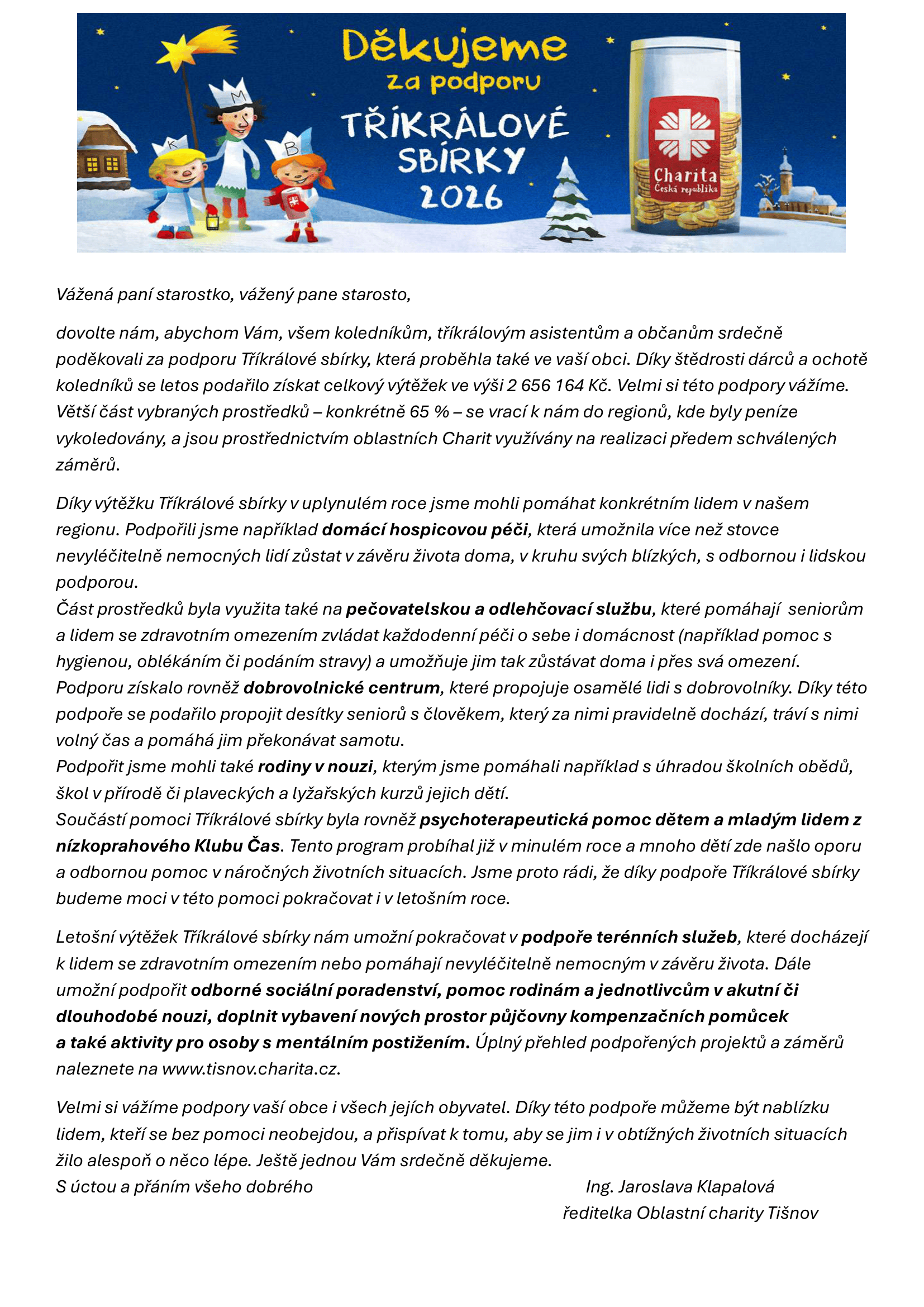 Obec Žďárec - Poděkování za TŘÍKRÁLOVOU SBÍRKU