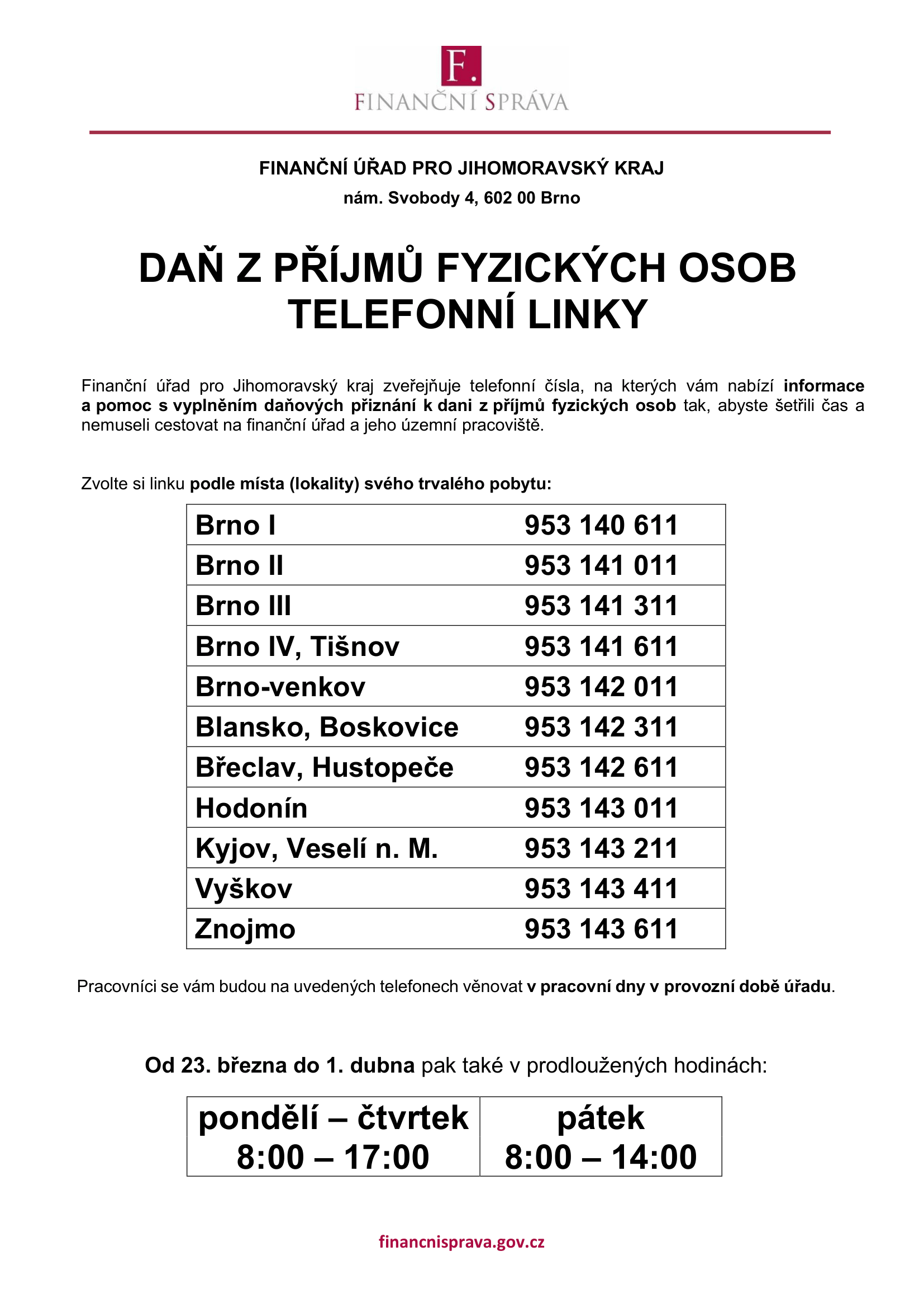 Obec Žďárec - Daň z příjmů fyz. osob - telefonní linky